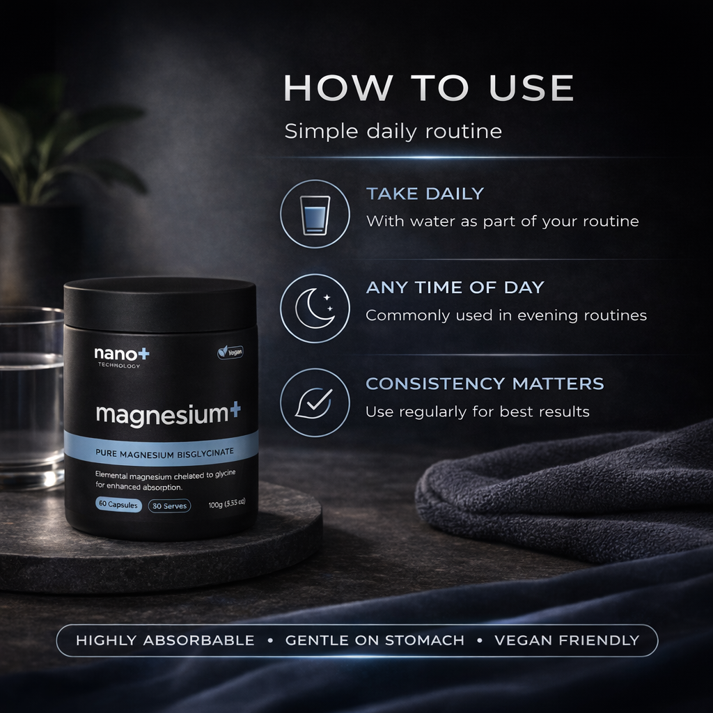 Nano+ Magnesium Glycinate Capsules 1000mg Per Serve | 30 Serves