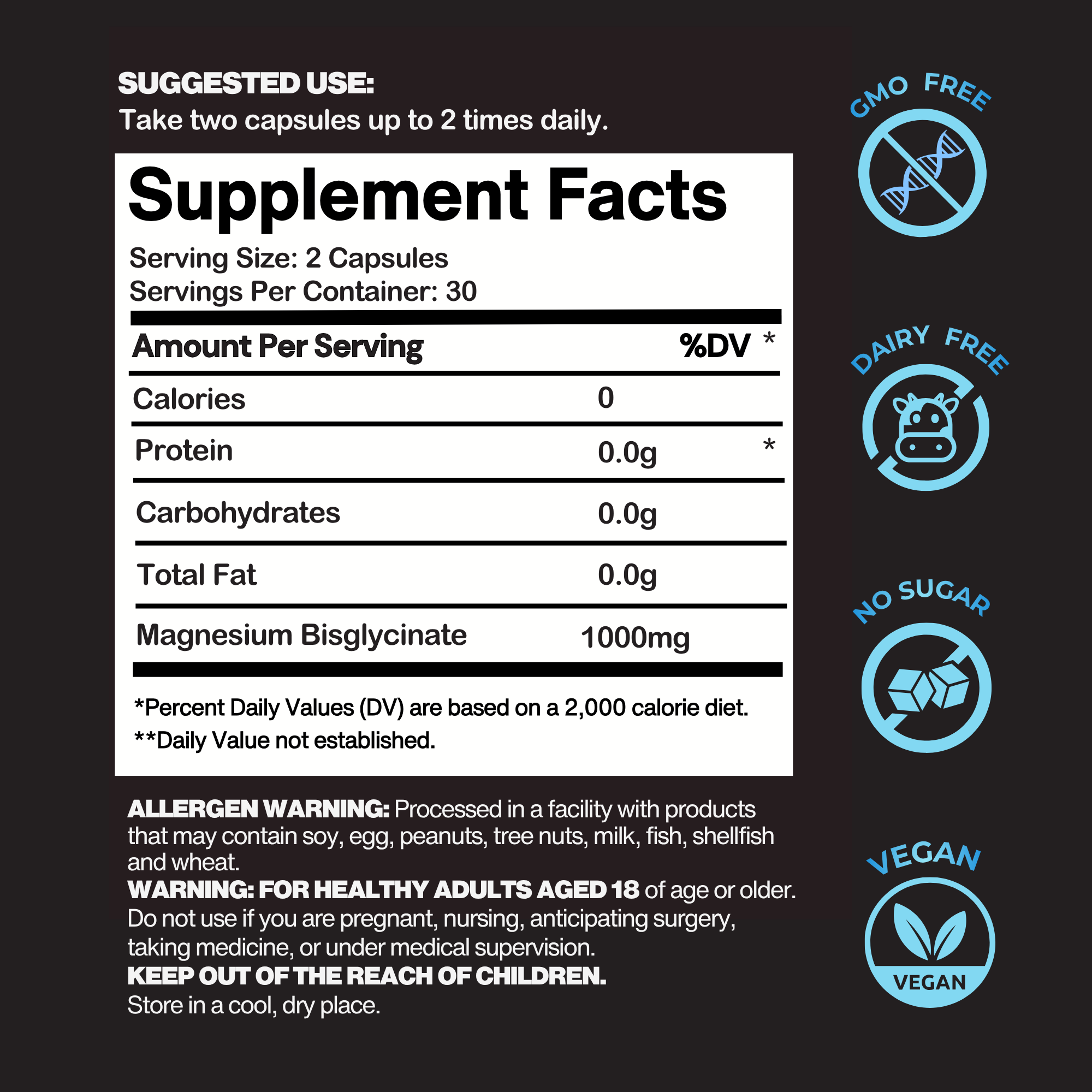 Nano+ Magnesium Glycinate Capsules 1000mg Per Serve | 30 Serves