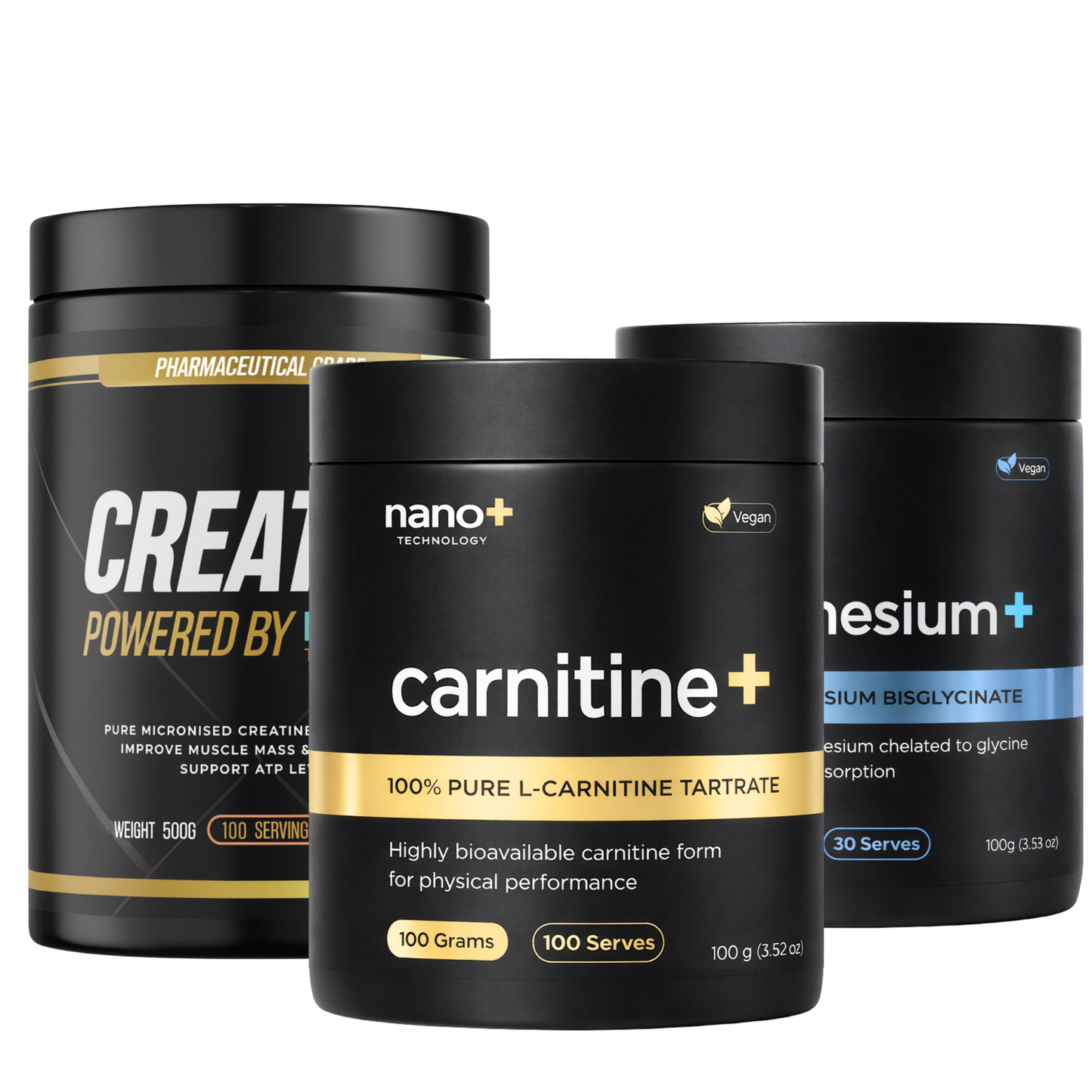 Nano+ Strength Recovery Stack | Creatine Mono, Carnitine & Magnesium